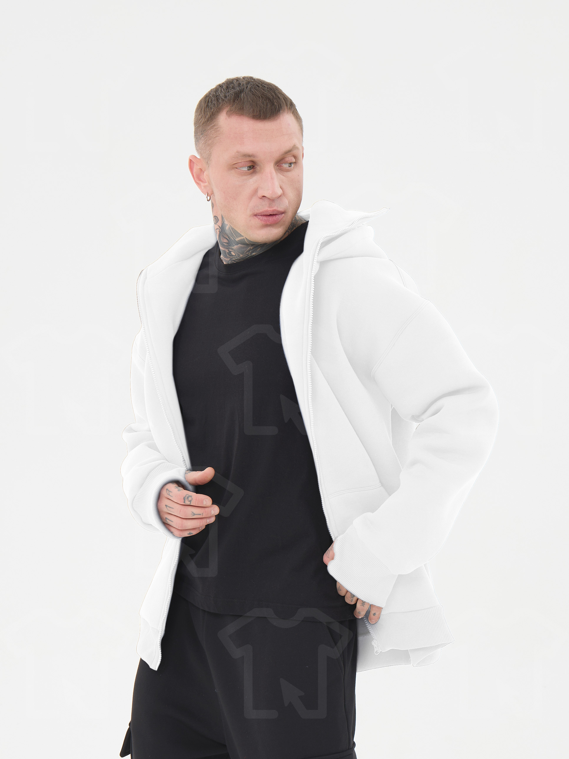Худи Oversize BALACLAVA ZIP (на молнии) Премиум с начесом, цвет: белый